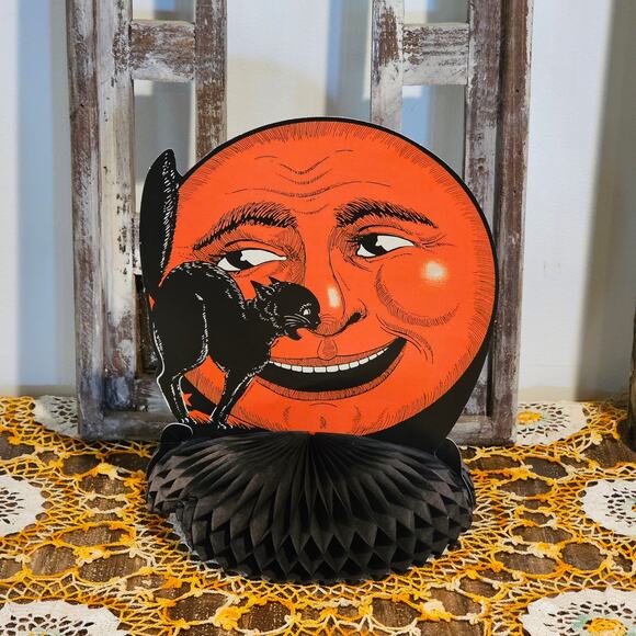 Spooky Vintage Beistle Halloween Cat & Moon Centerpiece - Fall Halloween Decor - Picture 3 of 9